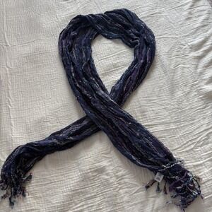 Joe Boxer Scarf Metallic Stripe Rayon Navy Blue Boho Fringe Wrap Lightweight